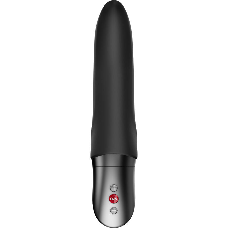 Sleek black Fun Factory Diva Dolphin G-spot vibrator with smooth matte finish and metallic base with control buttons.