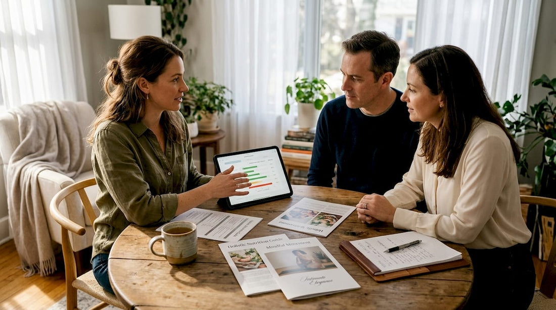 Consultant discussing wellness options with couple