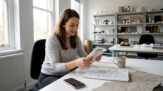 Designer handling product prototype at studio desk