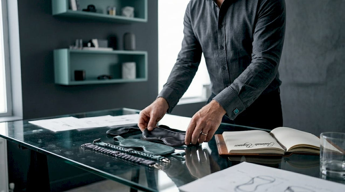 Designer arranging luxury accessories in studio