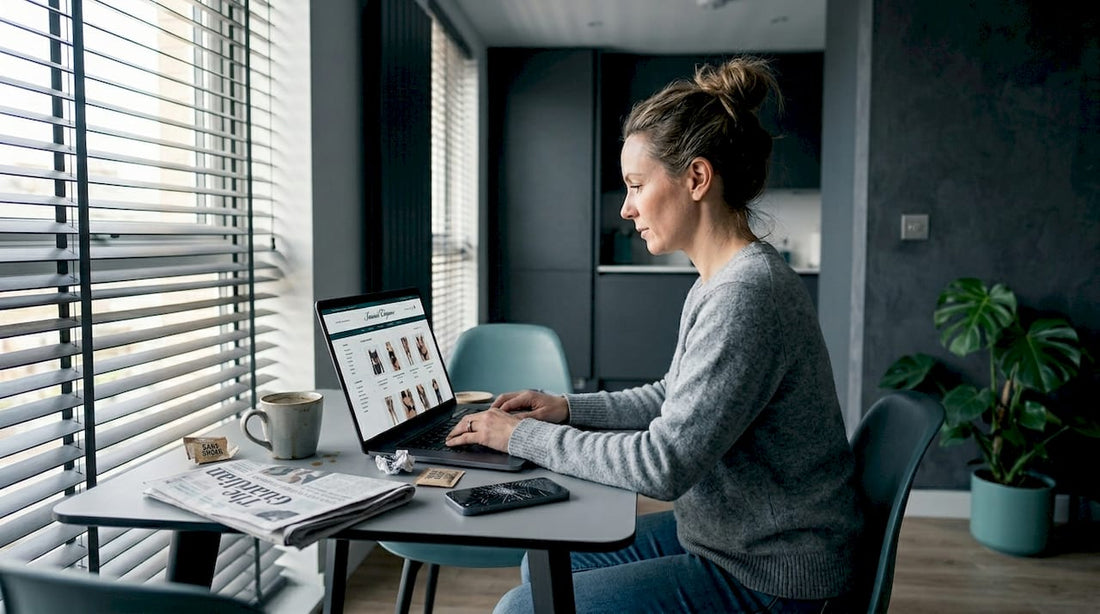 Woman shopping for adult products online at home