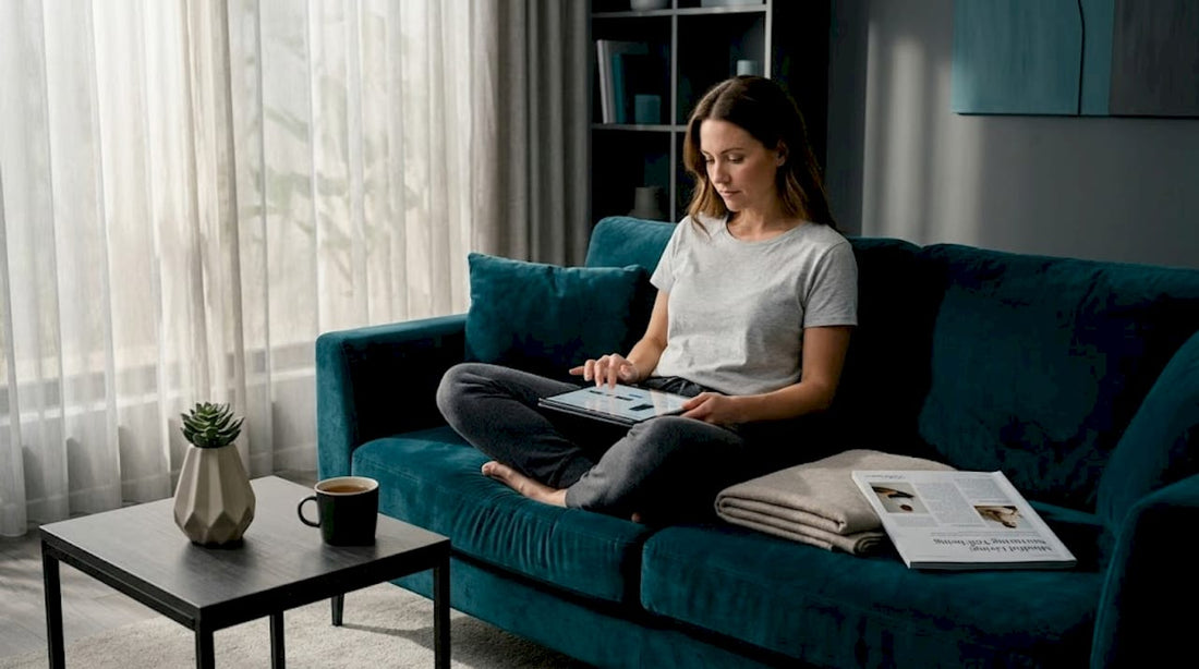 Person reviewing wellness products at home