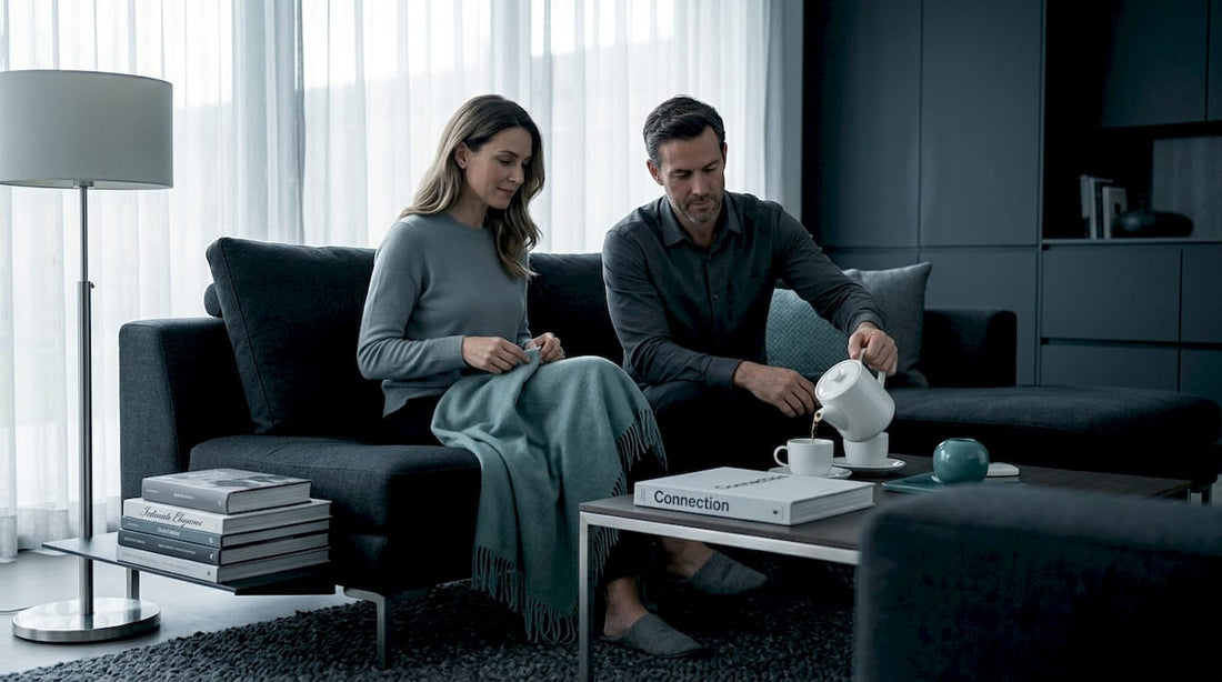 Couple talking in elegant living room