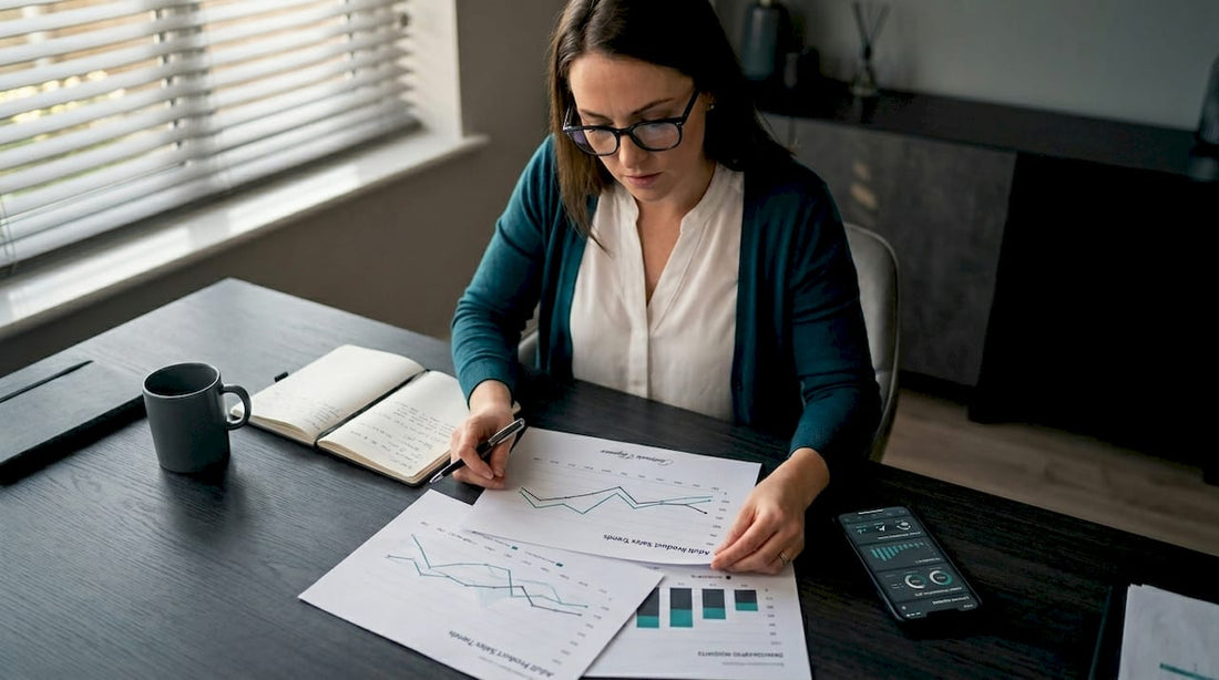 Marketing analyst reviewing adult product market trends