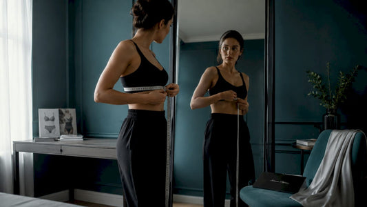 Woman measuring herself for lingerie fit