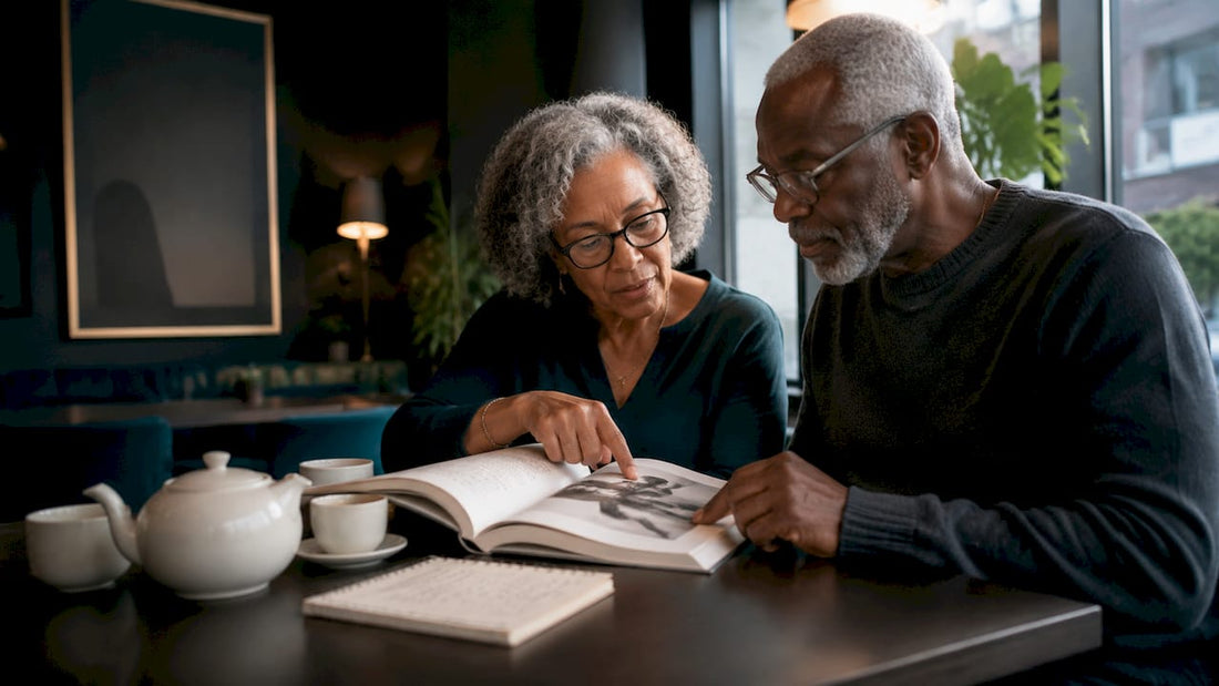 Couple studying intimacy education at home