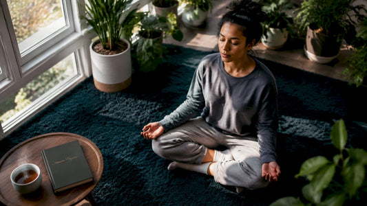 Woman practicing mindful breathing for intimacy