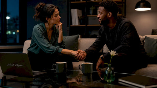 Couple communicating intimately on couch