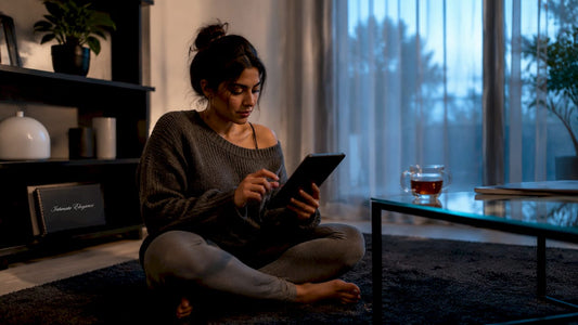 Woman engaging with online sexual health guide on tablet