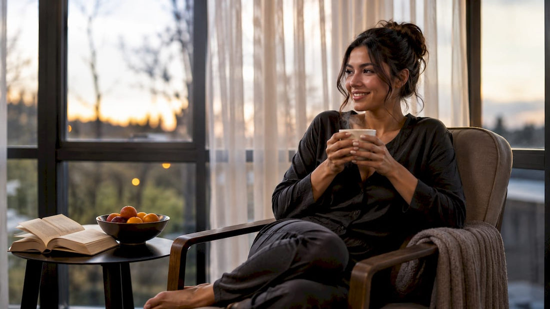 Woman enjoying peaceful moment at home