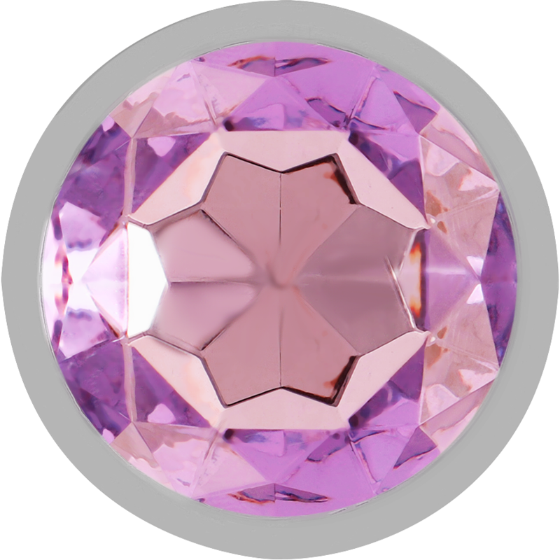 Large aluminum metal anal plug with violet faceted crystal base.
