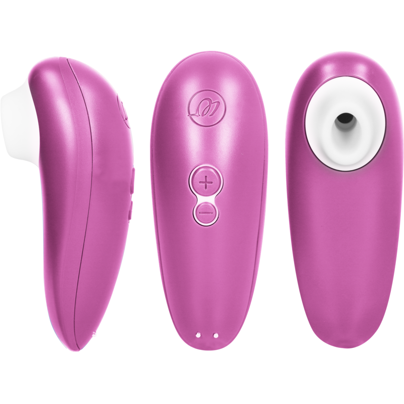 Violet Womanizer Starlet 3 clitoral stimulator with ergonomic curved design and control buttons.