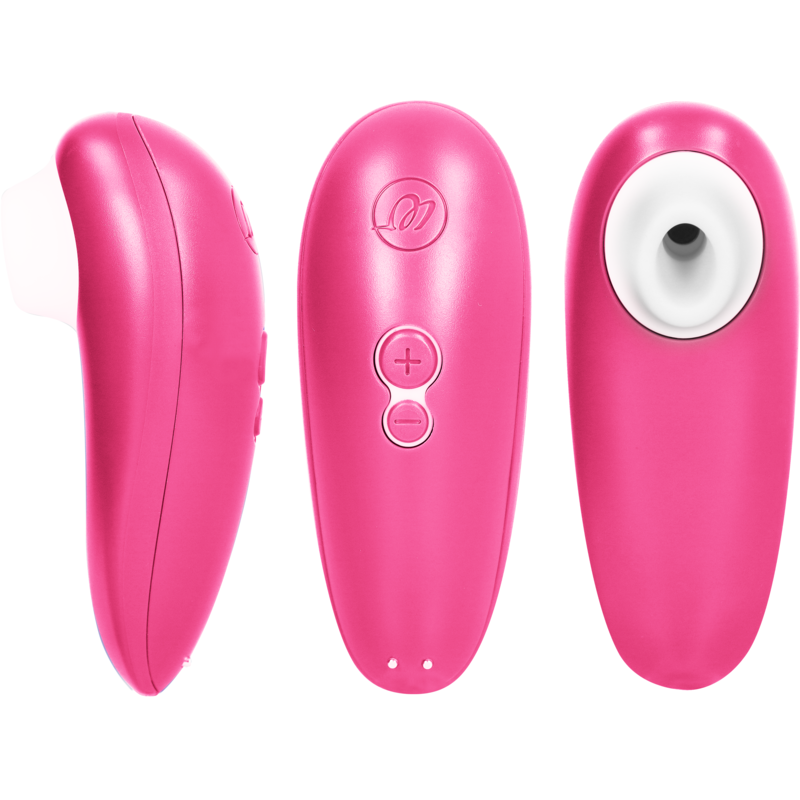 Pink Womanizer Starlet 3 clitoral stimulator with silicone nozzle and control buttons.