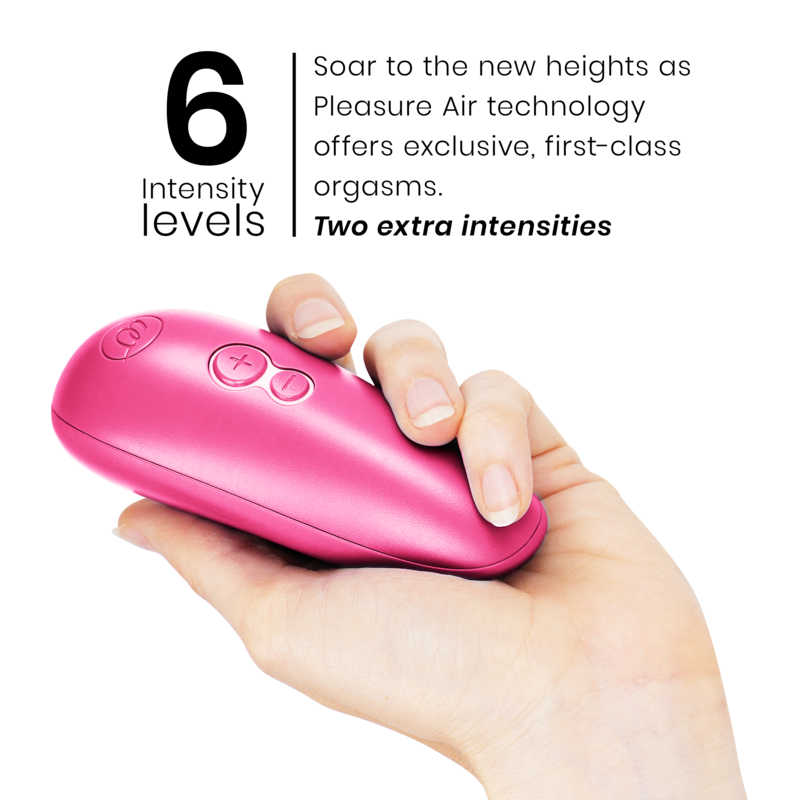 Compact pink Womanizer Starlet 3 clitoral stimulator with curved ergonomic design held in hand.