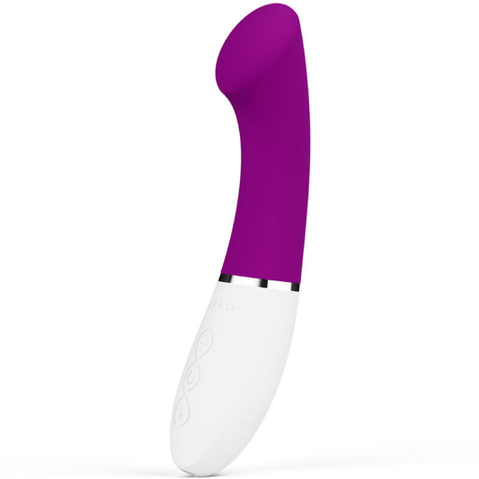 Curved pink and white G-spot vibrator with ergonomic handle and smooth silicone surface.