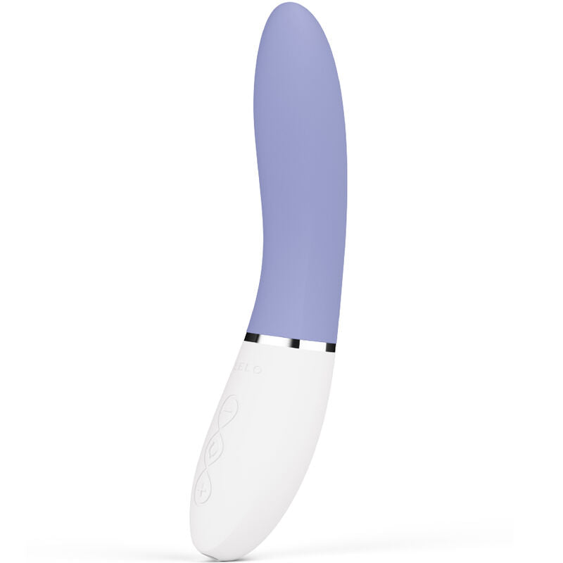 Blue silicone G-spot stimulator with white curved ergonomic handle and control buttons.