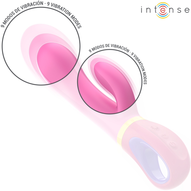Pink rabbit vibrator with dual stimulation ears and ergonomic handle, featuring 9 vibration modes.