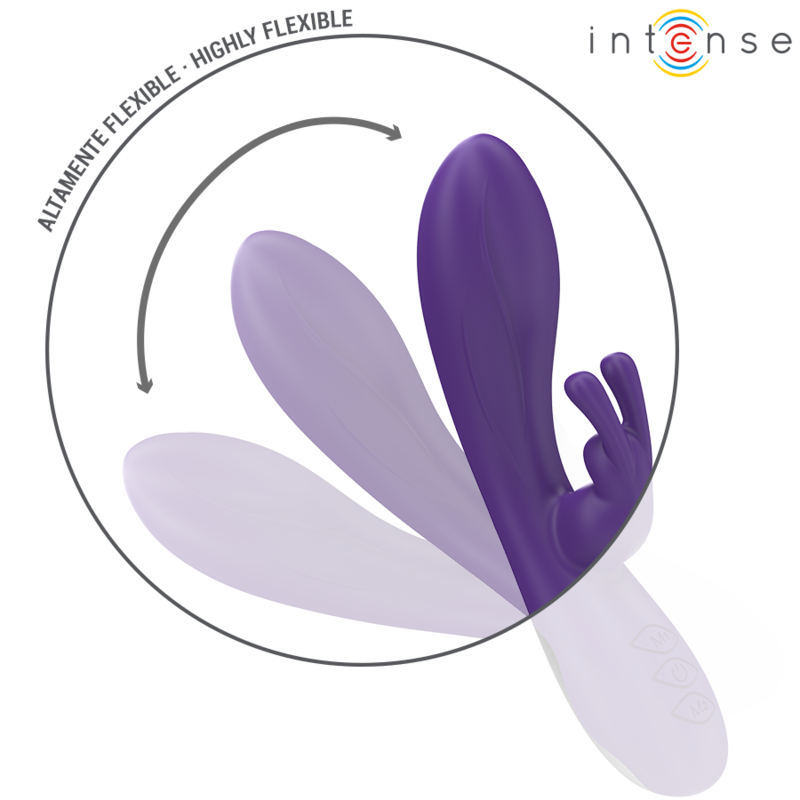 Purple flexible rabbit vibrator with curved shaft and dual stimulating ears, 10 vibration settings.