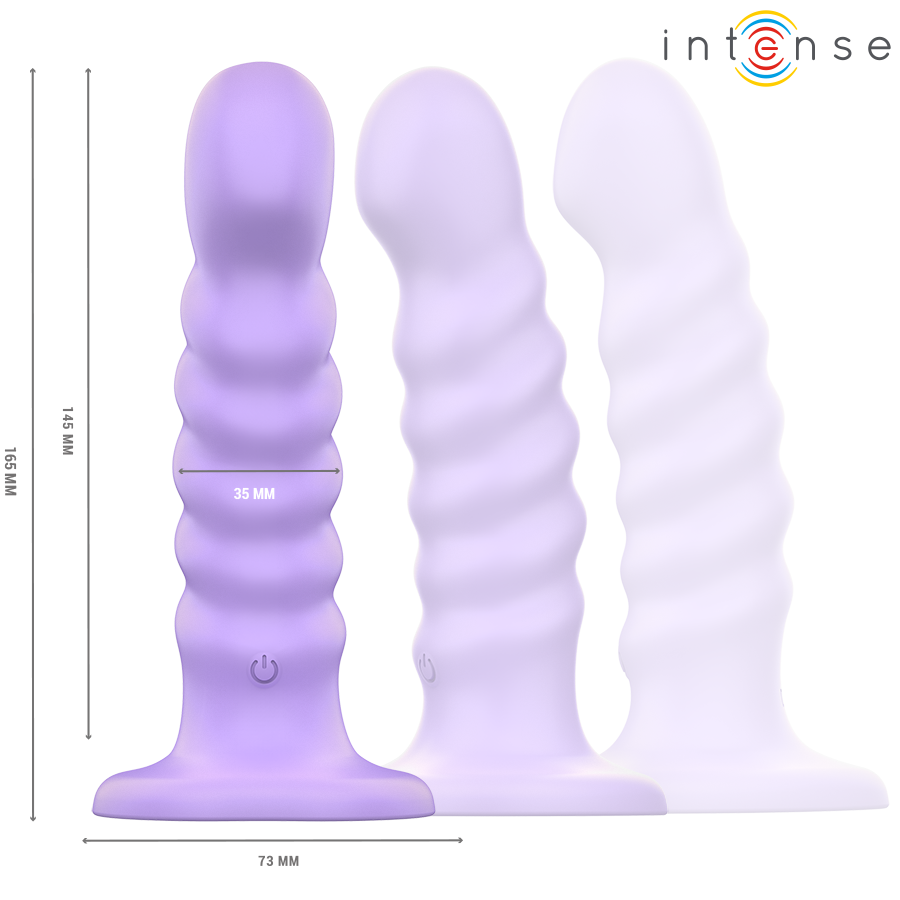 Purple medium-sized vibrator with spiral design and smooth silicone texture, 10 vibration modes, measuring 118 mm length and .