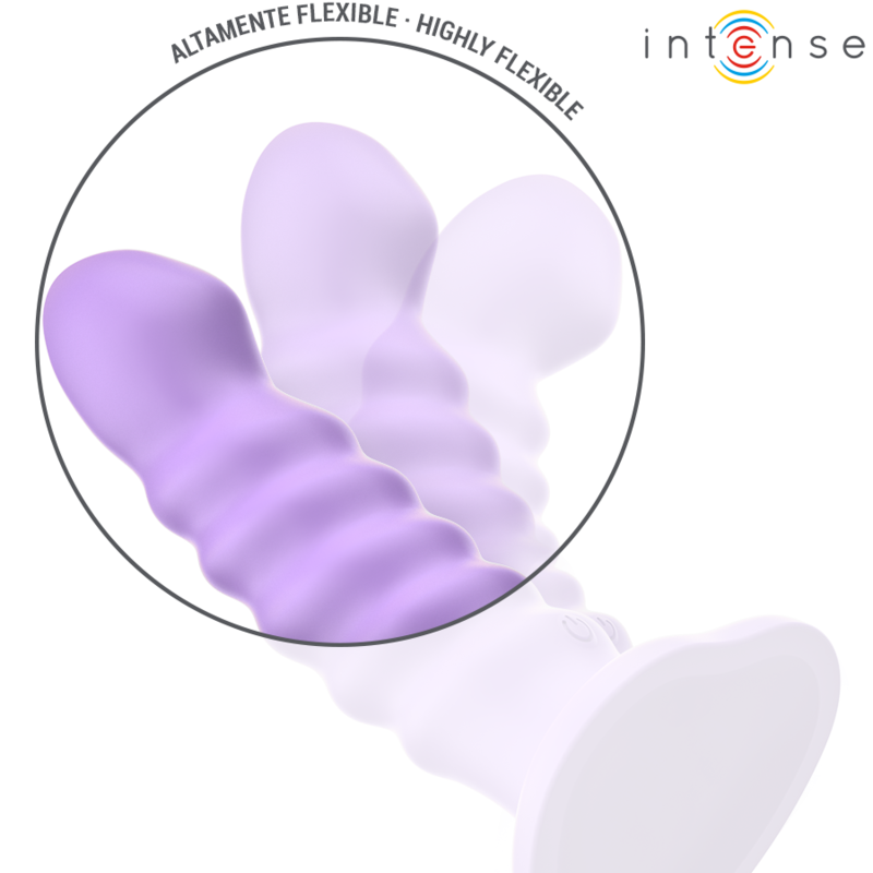 Purple medium-sized vibrator with spiral texture and flexible tip, remote-controlled with 10 vibration settings.