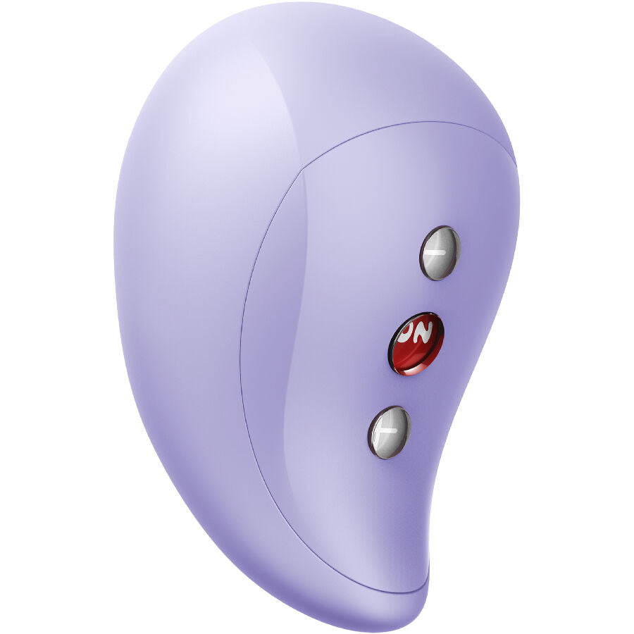 Compact purple air pulse vibrator with curved ergonomic design and three circular control buttons.