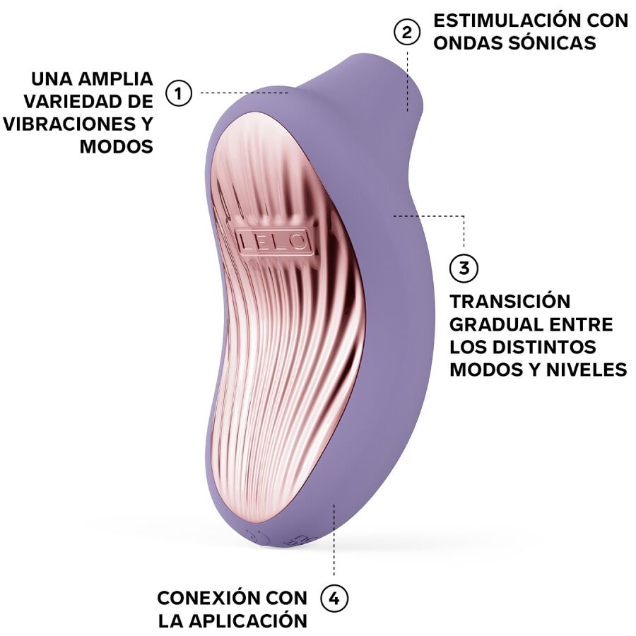 Violet dusk LELO SONA 3 sonic clitoral massager with textured silicone front and ergonomic curved design.