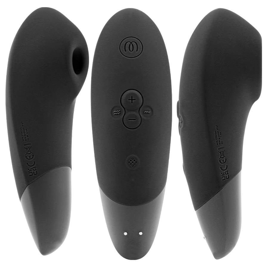 Black Womanizer Enhance clitoral stimulator with ergonomic shape and control buttons.